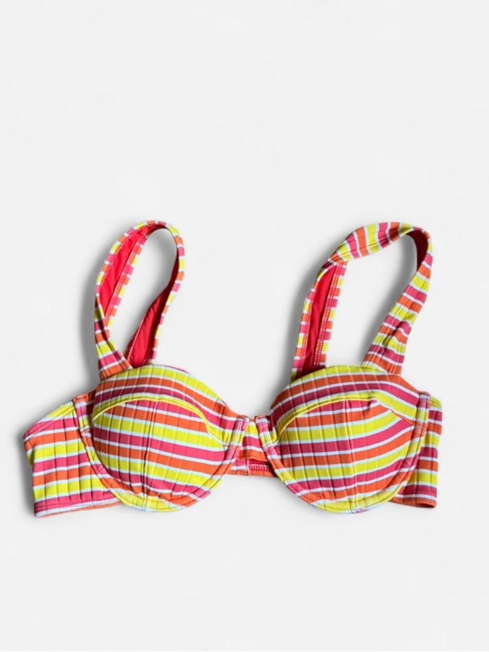 SOLID & STRIPED Striped Bikini Top in Pink, Yellow, Orange